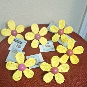 6 Yellow and Pink Flower Napkin Rings